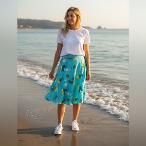Modcloth Collectif skirt woman’s Meg tropical Turtle Sea Print swing Skirt New 4